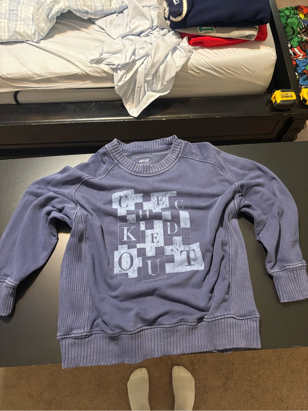 aerie Men's Slate Blue Graphic Crewneck Sweatshirt